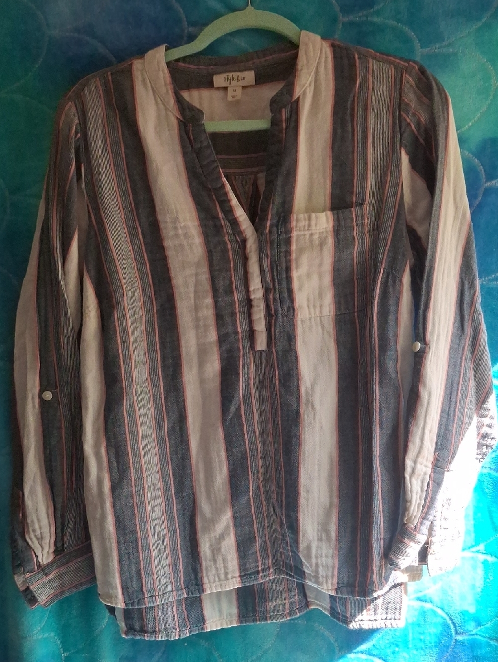 Style & Co. Vertical Stripe Tunic Top in Blue, White, and Pink